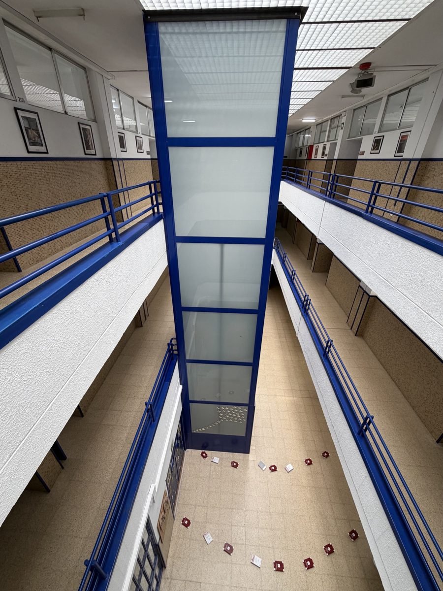 Estructura del ascensor montada sobre el foso ejecutado por DNL en un colegio